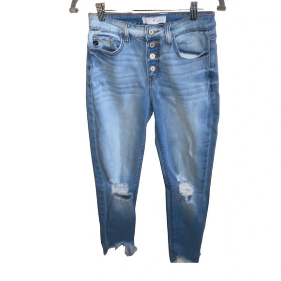 Kancan High Rise Medium-Light Wash Distressed Ankles Skinny Jeans Size 27/7 - Picture 2 of 7